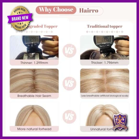 Human Hair Topper 14 Inch Silk Base 2.25x6 Inches Lightweight Hairpiece